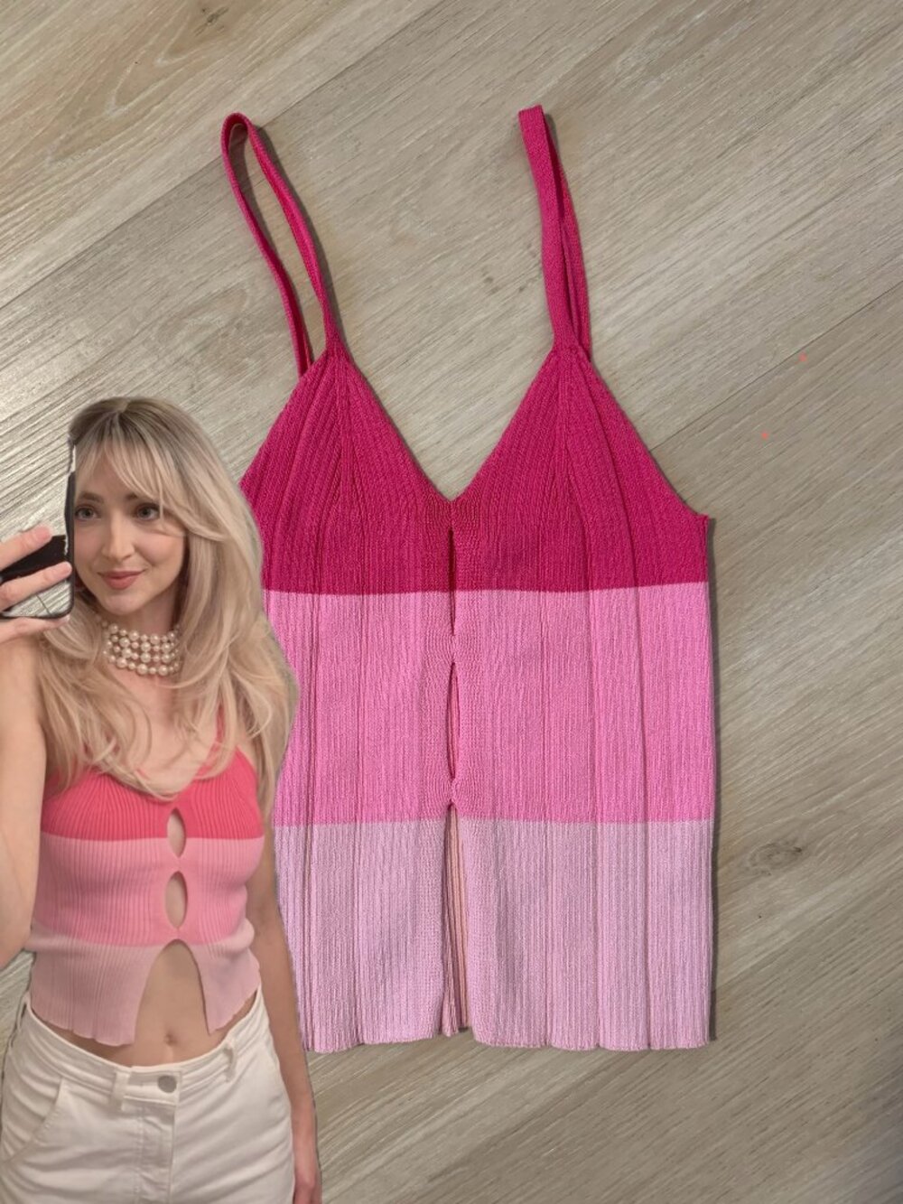 Derek Heart Pink Ombre/Colorblock Ribbed Knit Camisole Crop Top XS